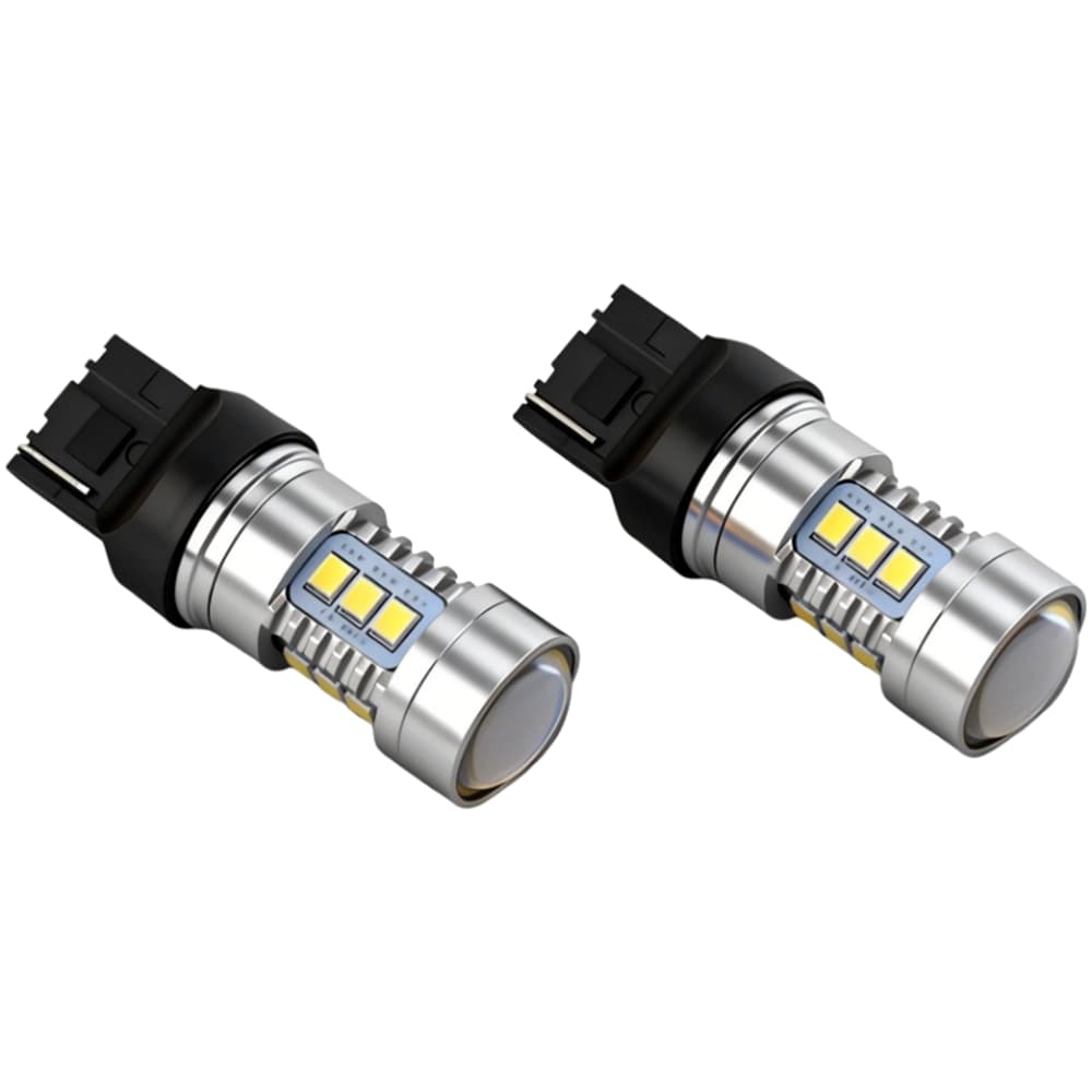 This is an LED car bulb with a standard 7440 base, 12V voltage, 7W power, and 15 3030 LED chips for illumination. It has high brightness and is plug-and-play, shown in multi-angle product images.
