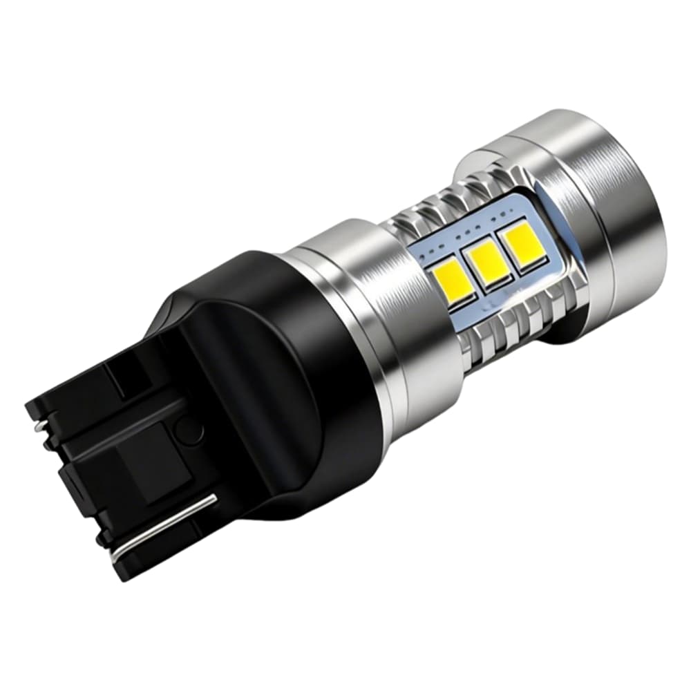 This is an LED car bulb with a standard 7440 base, 12V voltage, 7W power, and 15 3030 LED chips emitting light. Detailed product images are shown.