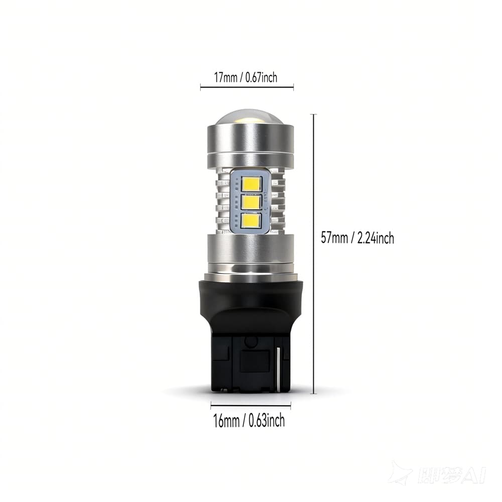 This is an LED car bulb with a standard 7440 base, 12V voltage, 7W power, and 15 pieces of 3030 LED chips. Product dimensions are shown in the diagram.