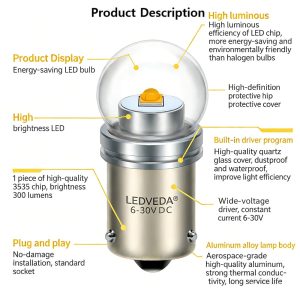 This is an LED car bulb suitable for BA15S 12V and 24V, P24W LED 3W power CREE-XPG LED product detail description diagram