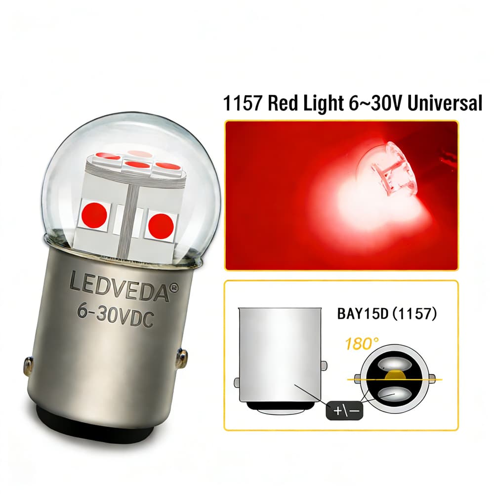 This is an LED car bulb suitable for BAY15D 12V and 24V, PY24W LED 2.5W power, emitting red light.
