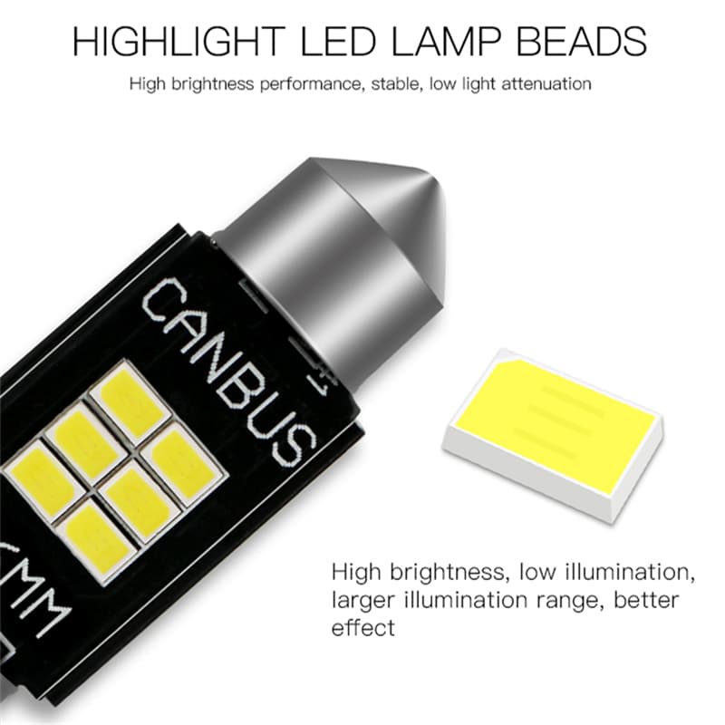 This is a close-up image of a car interior lighting Festoon LED C5W 31mm CANBUS 3020 chip.