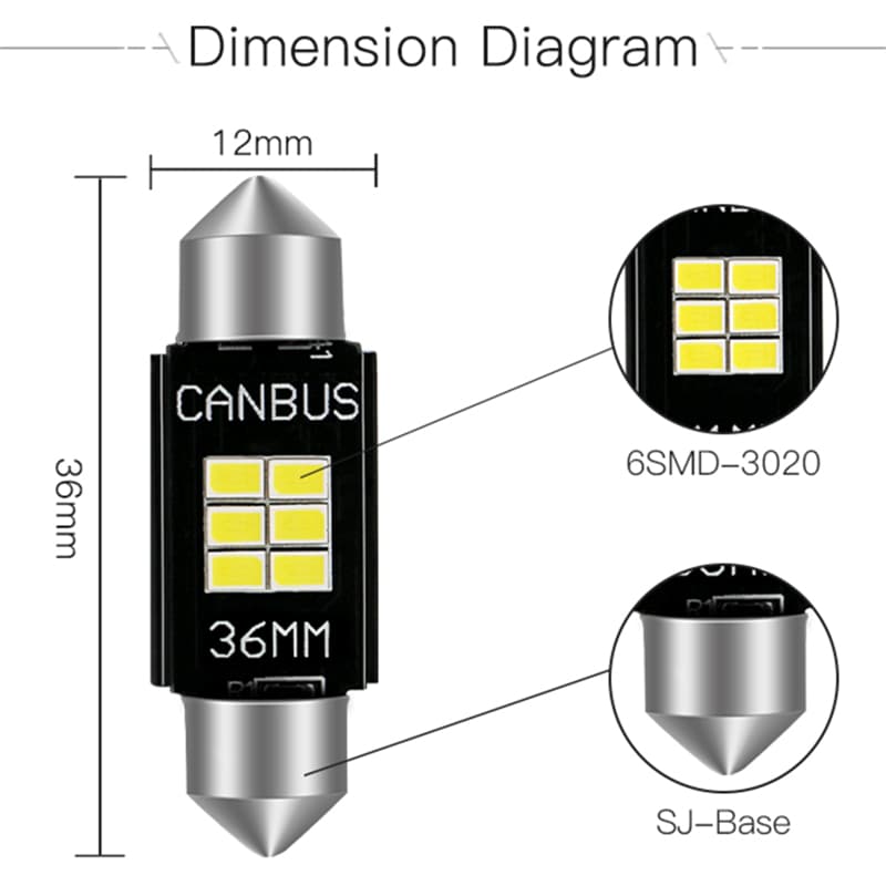 Festoon LED C5W 36mm CANBUS Error Free – 6x3020 Chip LED 12V