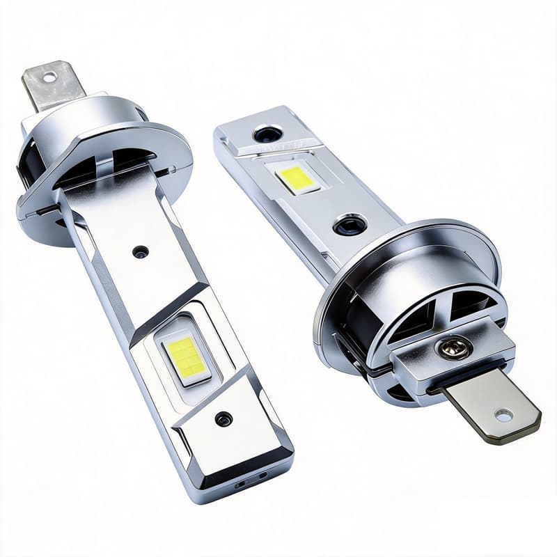 This is a high-definition, multi-angle display image of the H1 LED car bulb.