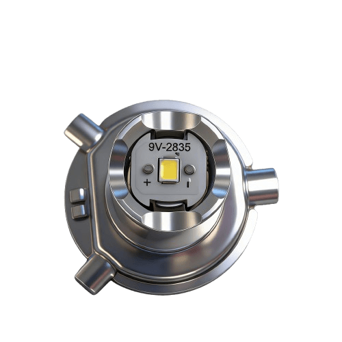 These are close-up product images of the H4 LED motorcycle bulb.