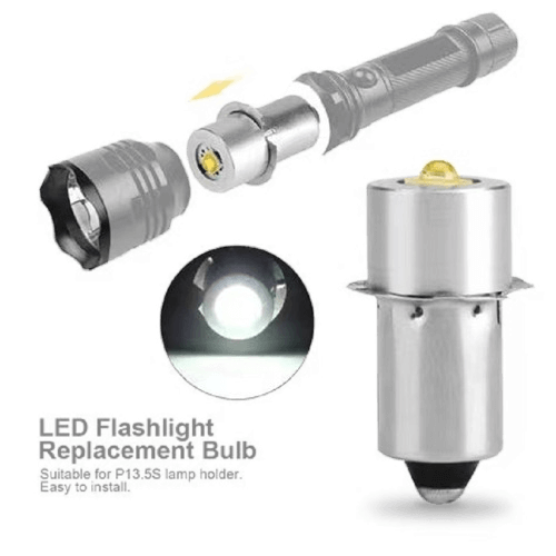This is a disassembled diagram of the internal P13.5S 1W LED bulb inside a flashlight