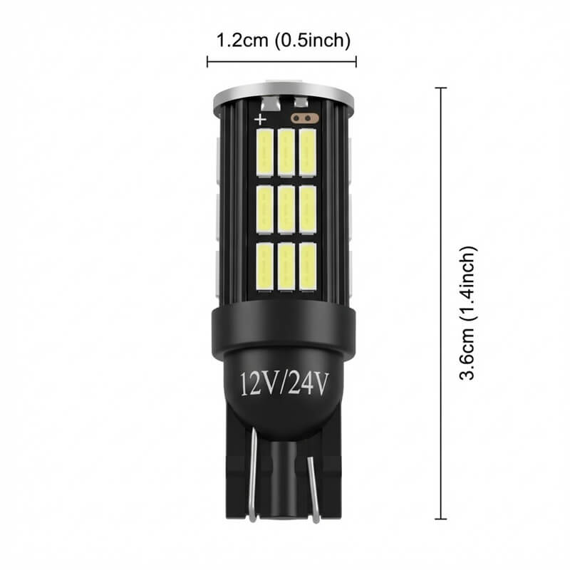 T10 LED Car Running Light Bulb Parking Light - 12V 40x4014 Chip CANBUS Error-Free Bulb Size Diagram