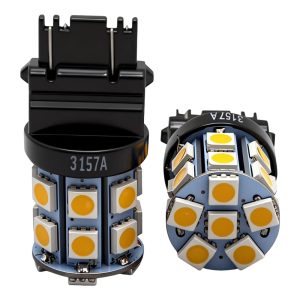 This is a LED tail light for a pickup truck, emitting amber light. The bulbs are 3157 and 7443, with a working voltage of 12VDC and a power of 4.5W, made up of 20 5050 LED chips.