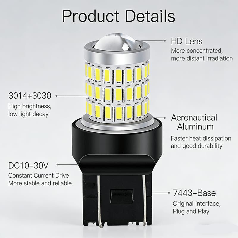 T20 7443 LED Bulb (54 SMD) High-Brightness White Toyota Tail Light - Detailed Description