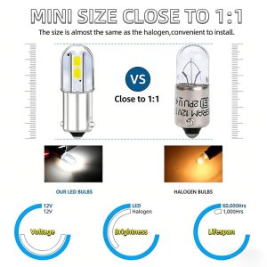 BA9S LED 230V indicator light, high brightness, 4 pieces of 2835 chips, white light, 30,000 hours lifespan, halogen lamp comparison chart