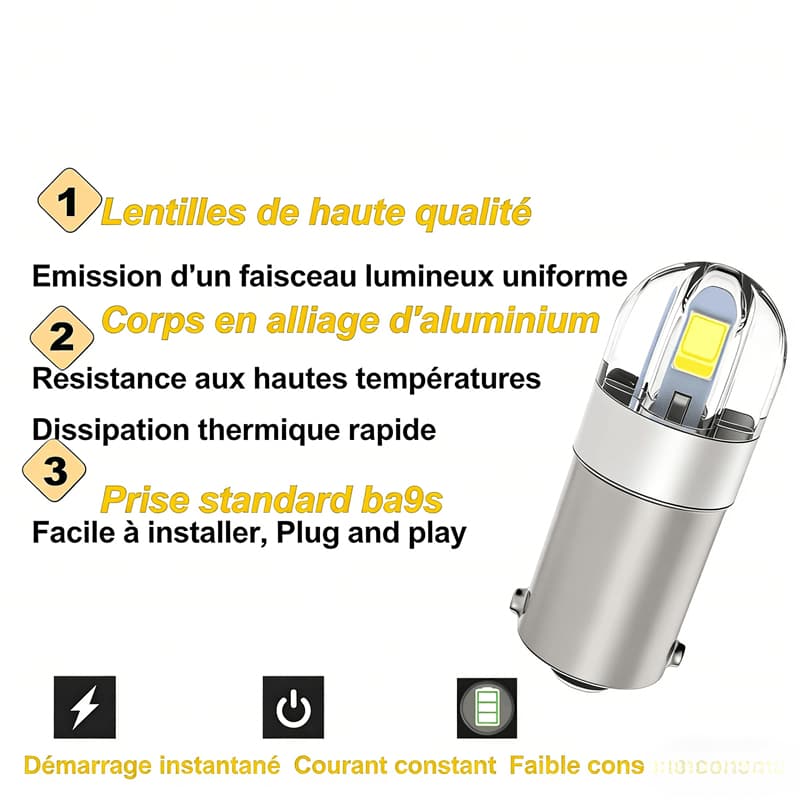 BA9S LED 12V indicator light, high brightness, 2 pieces of 2835 chips, white light, 30,000 hours lifespan, close-up shot