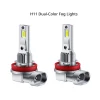 H11 12V LED Fog Light Dual-Color Set for Cars, Ultra-Bright,