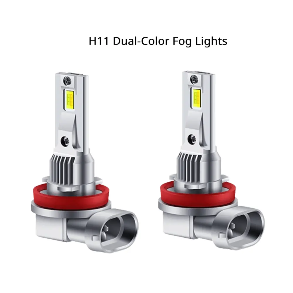 H11 12V LED Fog Light Dual-Color Set for Cars, Ultra-Bright,