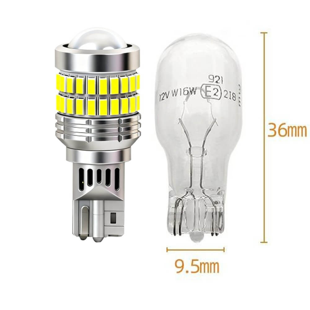 W16W 921 LED Bulb 12V White Car Reverse Light, Comparison Size Chart with Halogen Bulb