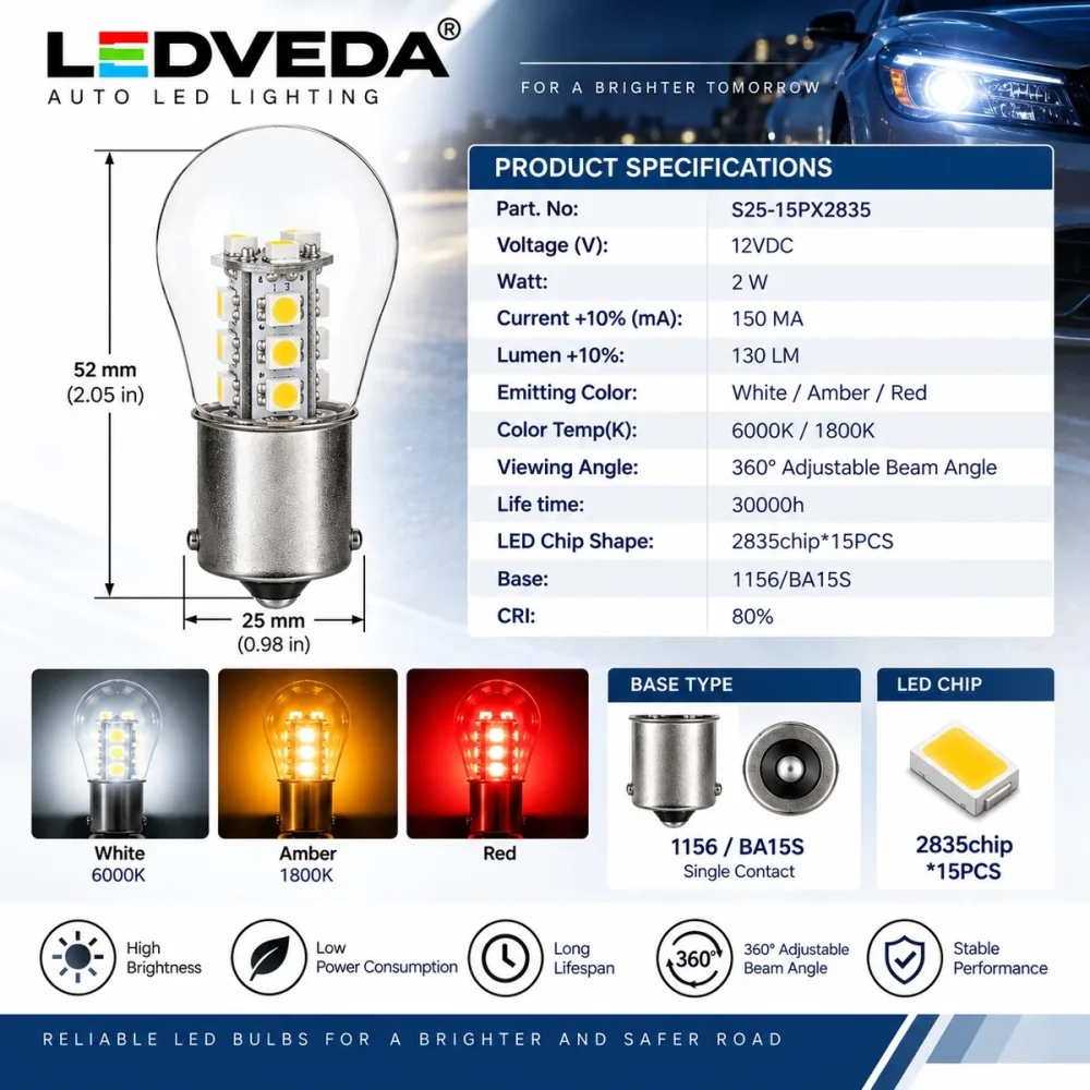 S25-15PX2835 1156 BA15S LED bulb product specifications