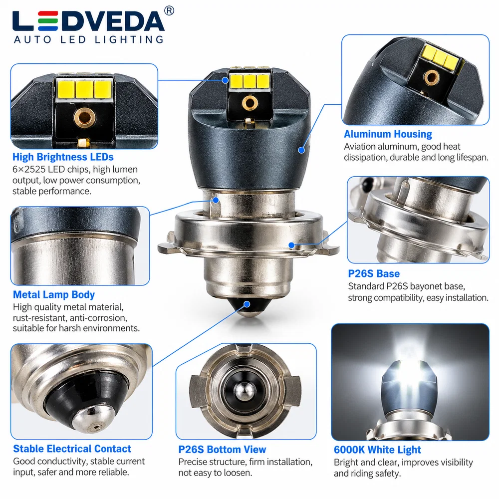 P26S LED motorcycle headlight bulb application for scooter and moped